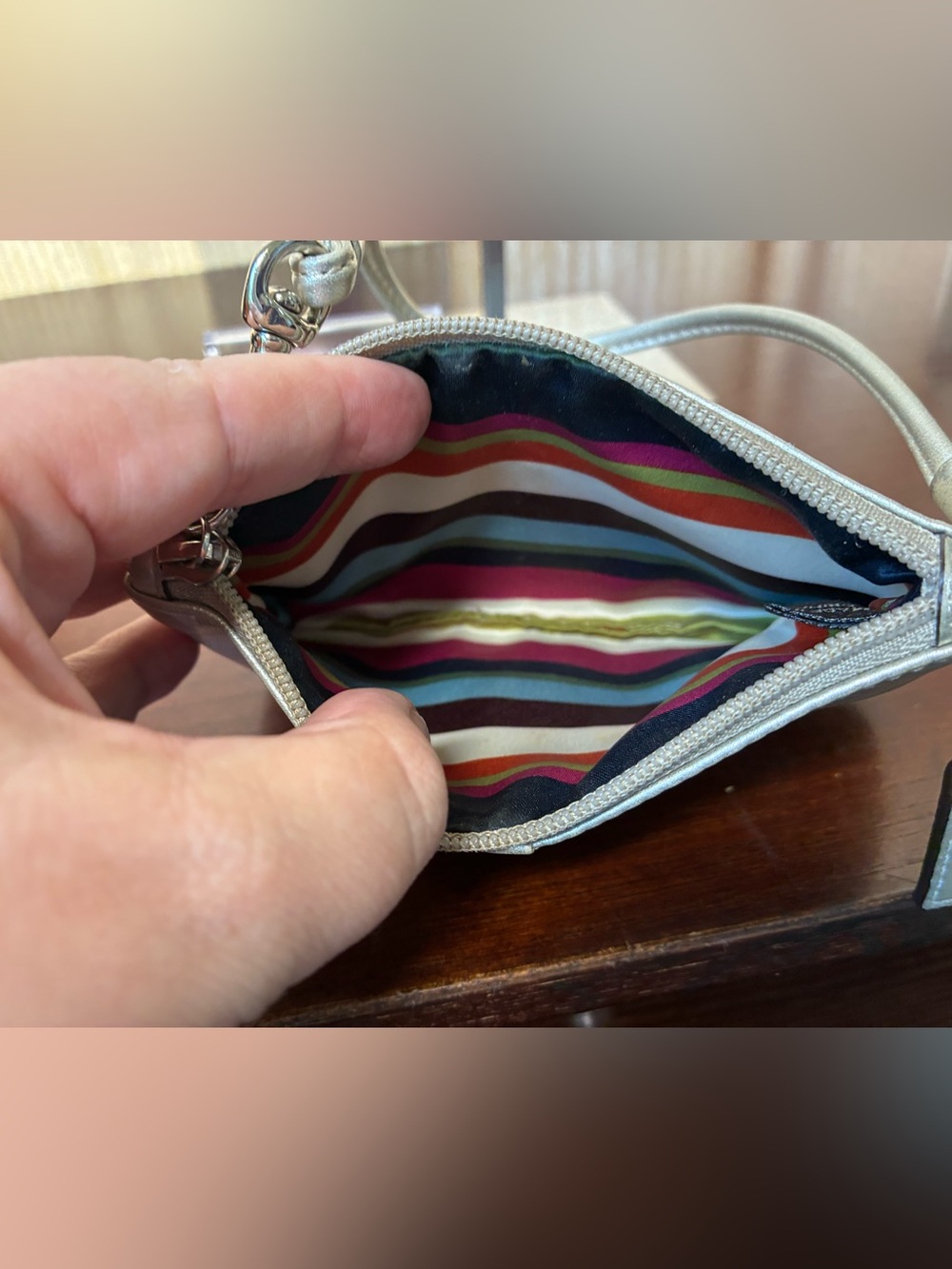 Coach Legacy Y2K Metallic Silver Leather Wristlet